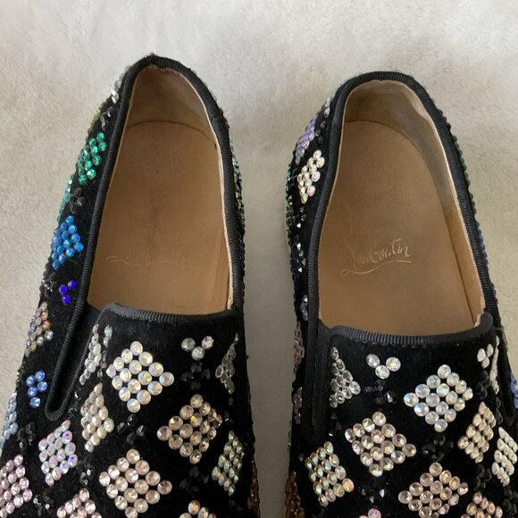Christian Louboutin Multicolor Crystal Sneakers 7.5 Ladies Black Boat Roller - Picture 3 of 14